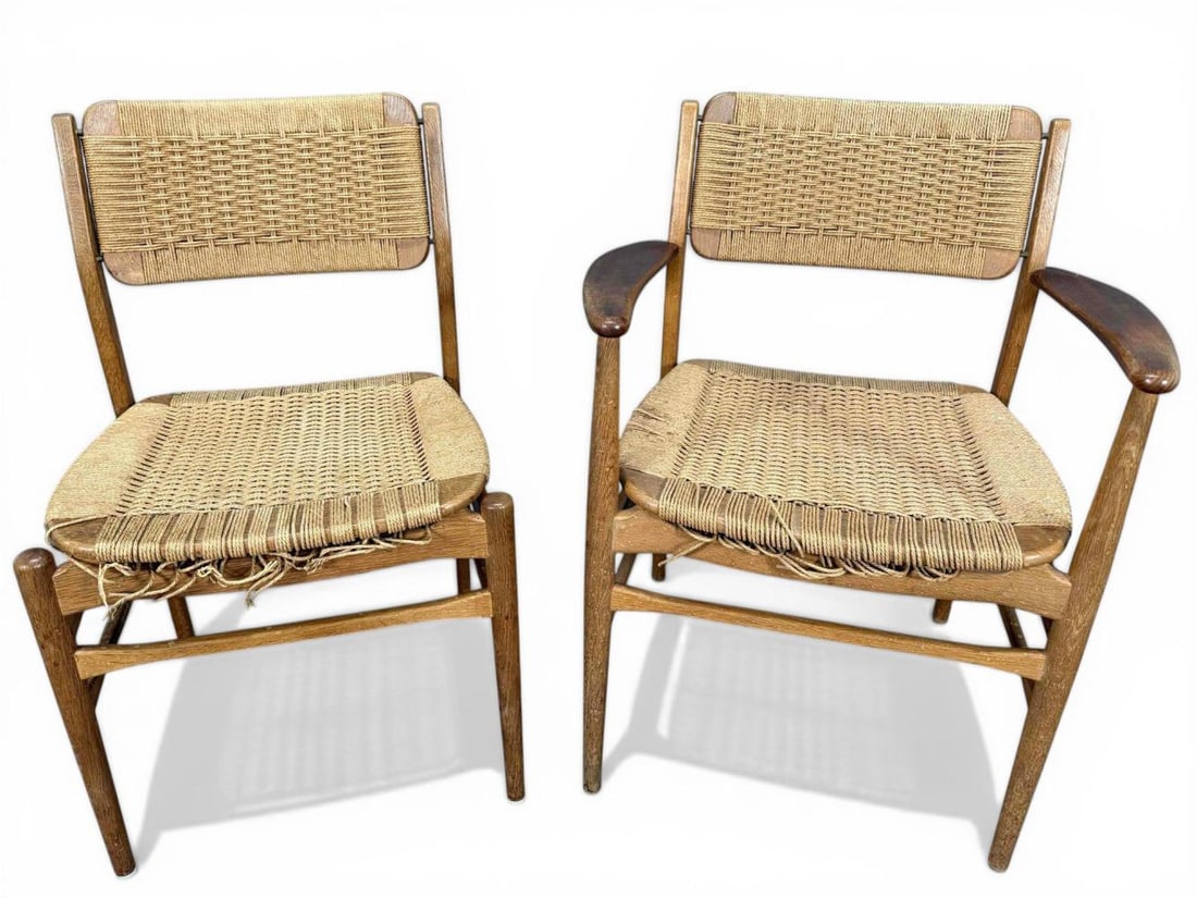 Pair of Danish Modern Oak Dining Chairs With Woven Cord Seats (1 of 14)