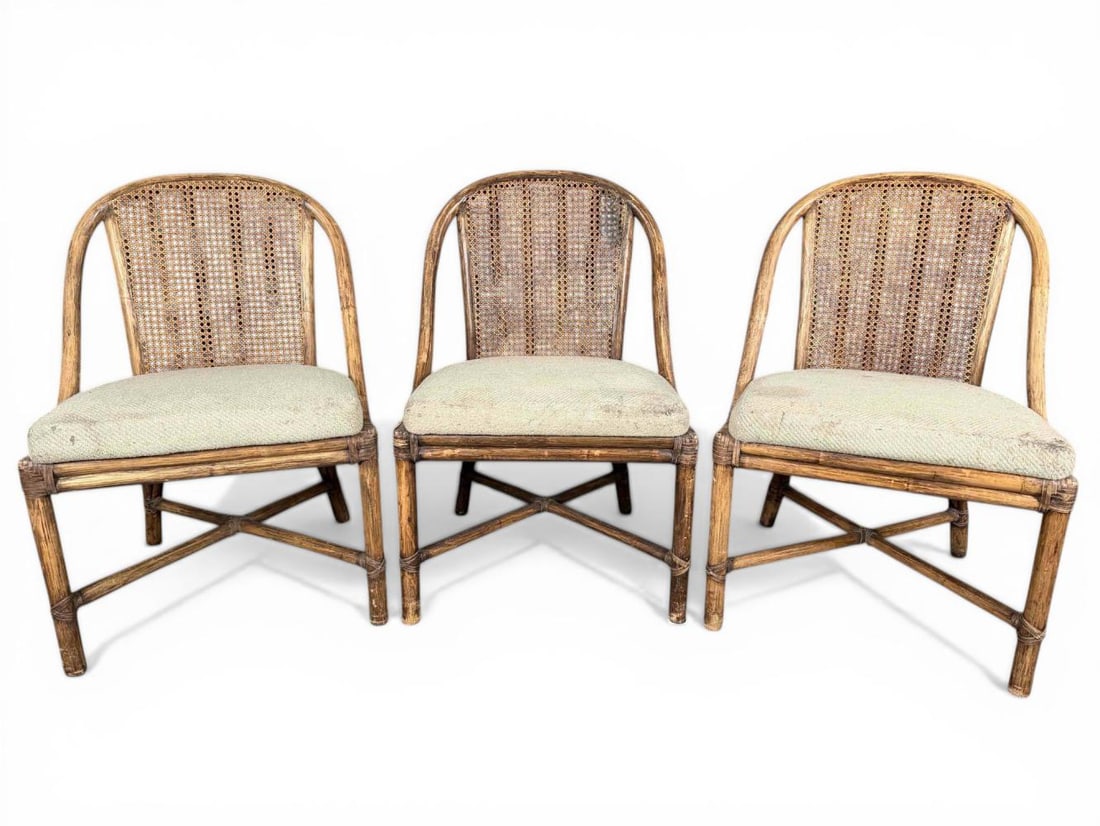 Set Of Three McGuire Cane Back Rattan Chairs (1 of 17)