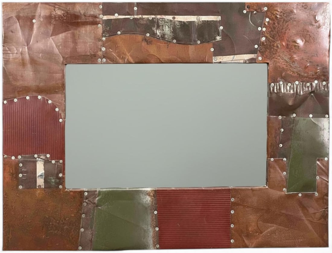 Manner Of Paul Evans, Copper & Reclaimed Metal Patchwork Wall Mirror (1 of 9)