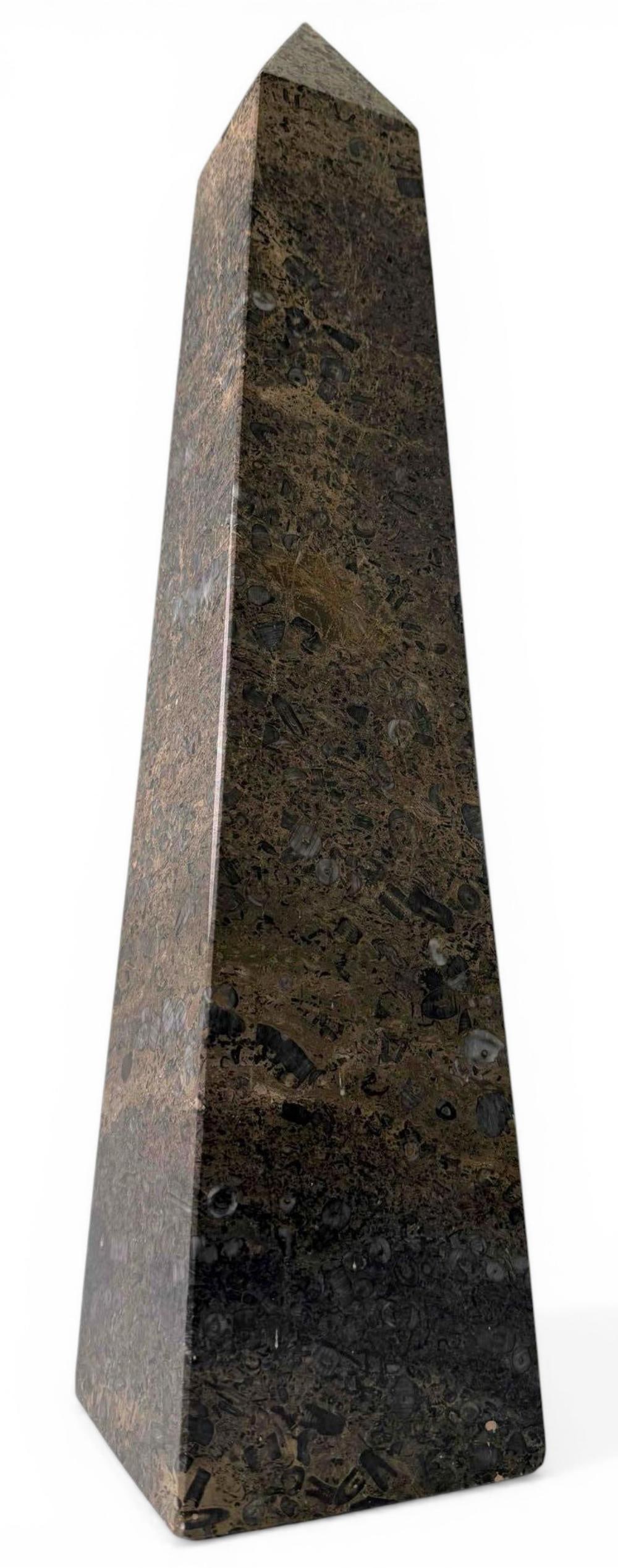 Fossil Marble Obelisk: Fossil Marble Obelisk. Approximately 20.25H x 4.5W in. Please note that winning bidders are not required to select the Live Shipping option. A list of additional shippers is available in our shipping