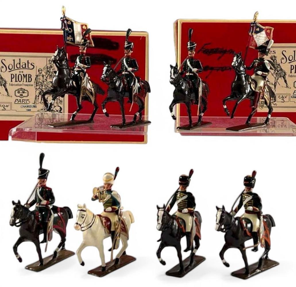 CBG Mignot, Napoleonic Wars, French Mounted Chasseurs, Lead Toy Soldiers, 8 Pieces (1 of 17)