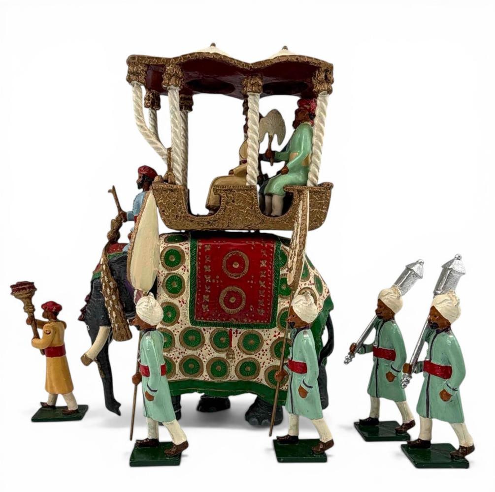 Marlborough Military Models Durbar Series, Maharaja Of Baroda On State Elephant, D1: Marlborough Military Models Durbar Series, Maharaja Of Baroda On State Elephant, D1. Also includes (4) attendant from D62 (Maharaja of Orcha). Approximately 6.37H x 4.62L x 1.62W in. Please note that