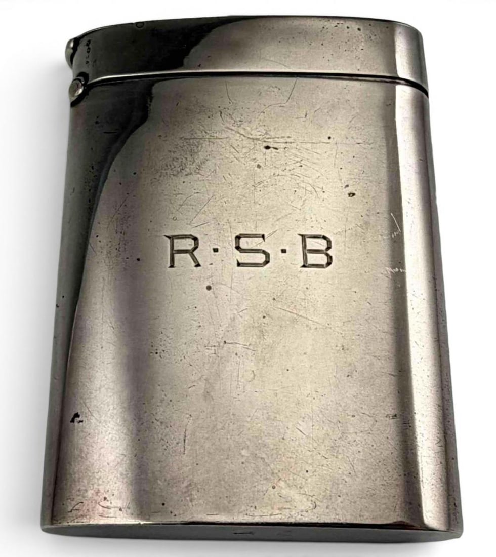 Raymond Burr Sterling Silver Cigarette Case: Raymond Burr Sterling Silver Cigarette Case, 104.0g. engraved "R.S.B." Interior stamped "K STERLING 27." Given by Hollywood actor Raymond William Stacy Burr (1917-1993) to Joel Rothschild. Burr was a 