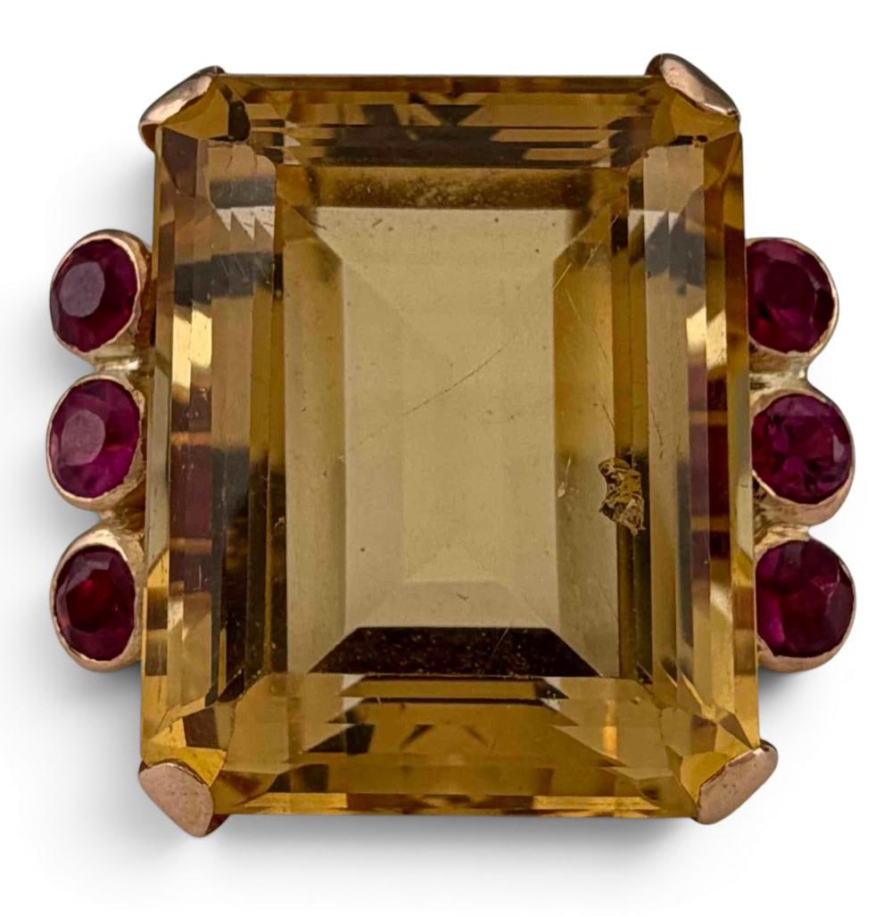 14K Citrine & Pink Sapphire Slider Pendant: 14K Citrine & Pink Sapphire Slider Pendant, 15.2g. Unmarked, tests as 14K. Pendant approximately 24.2 x 26.0mm. Citrine approximately 22.9 x 18.5mm. ALL CREDIT CARDS WILL BE MANUALLY VERIFIED PRIOR TO