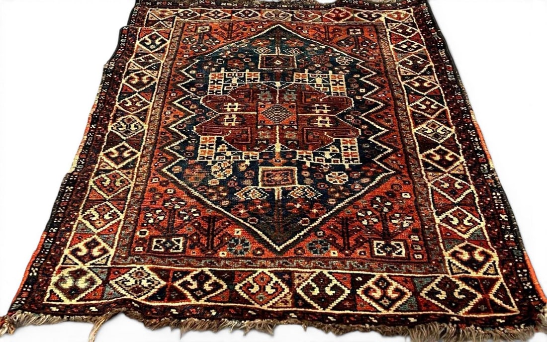 Hand Knotted Kurdish Tribal Wool Rug: Hand Knotted Kurdish Tribal Wool Rug. Approximately 4.125L x 2.79W ft. (Approximately 49.5L x 33.5W in.)Please note that winning bidders are not required to select the LiveShipping option. Additional 