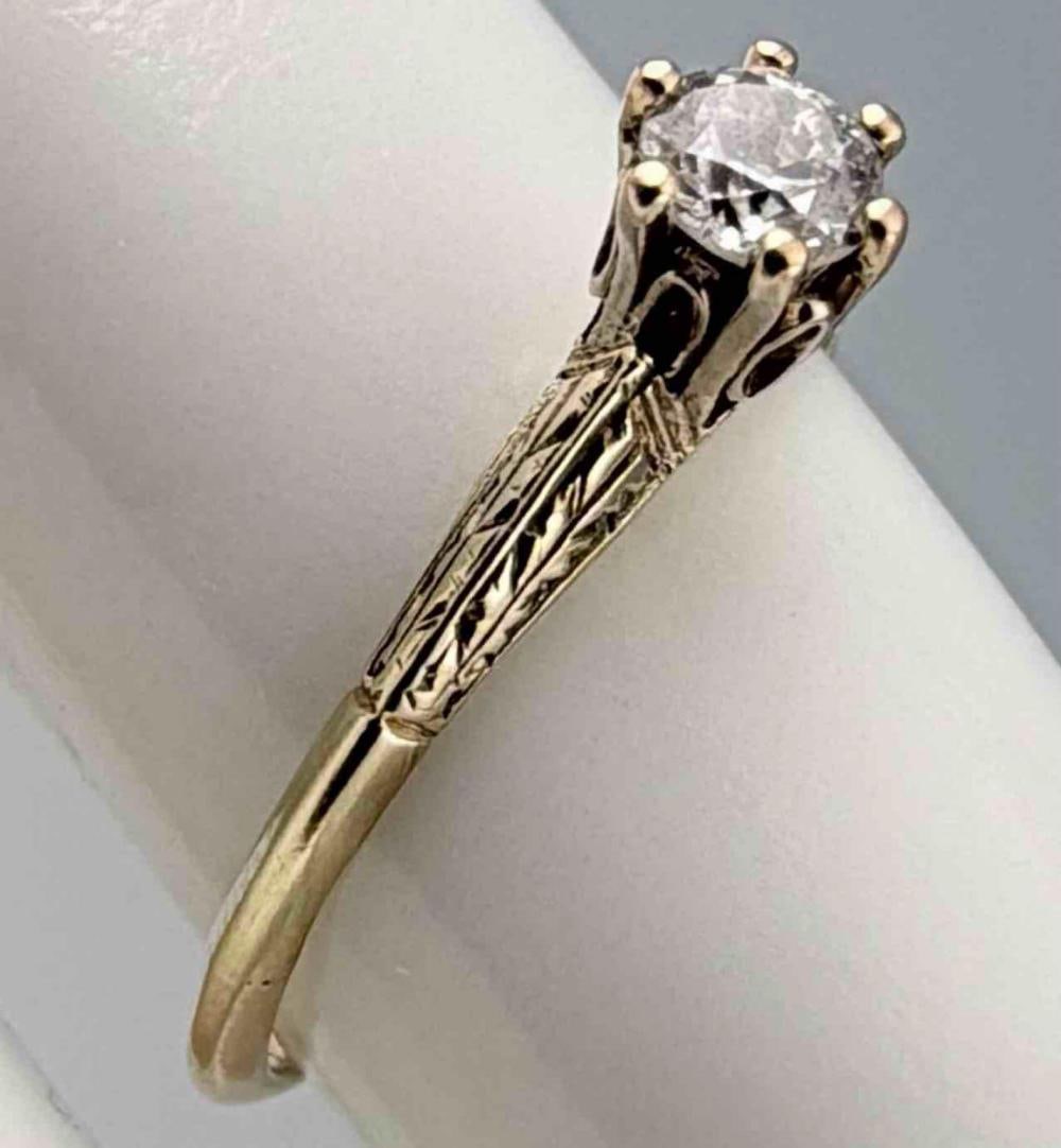 Antique 14K Diamond Solitaire Ring - 2