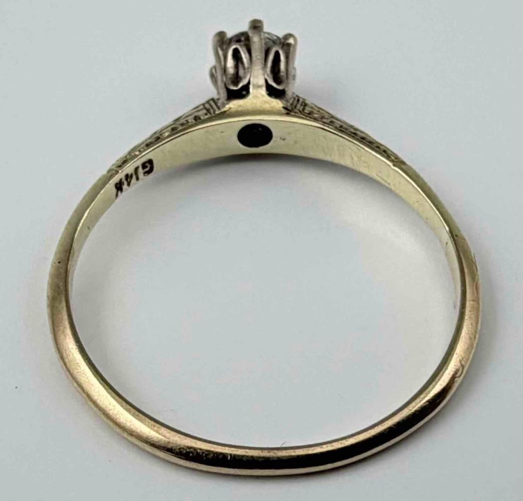 Antique 14K Diamond Solitaire Ring - 5