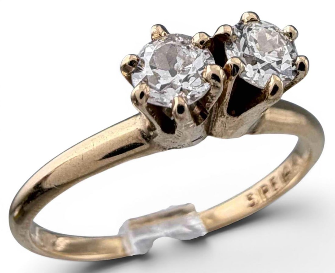 Vintage 14K Yellow Gold Two Diamond Ring: Vintage 14K Yellow Gold Two Diamond Ring, 2.0g. Marked "14K," signed "SIPE." Diamonds approximately 3.5mm and 3.7mm. Approximate ring size 6.5. ALL CREDIT CARDS WILL BE MANUALLY VERIFIED PRIOR TO