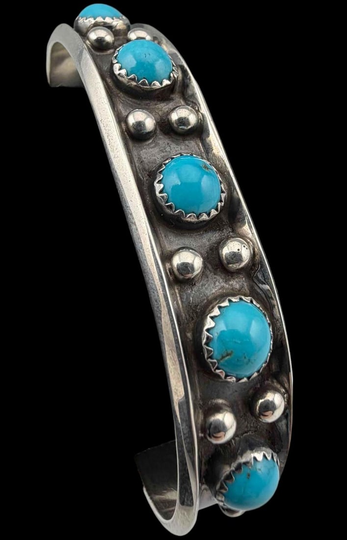 Paul Largo, Navajo Sterling Silver Turquoise Cuff Bracelet (1 of 5)