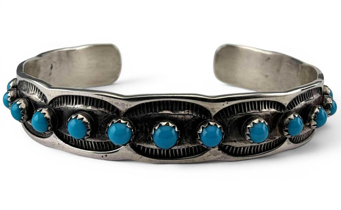 Tillie Jon, Navajo Sterling Silver Turquoise Cuff Bracelet (1 of 4)