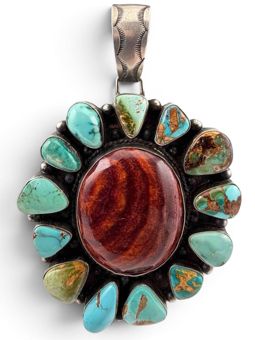 Sheila Tso, Large Navajo Sterling Silver Turquoise Pendant (1 of 4)