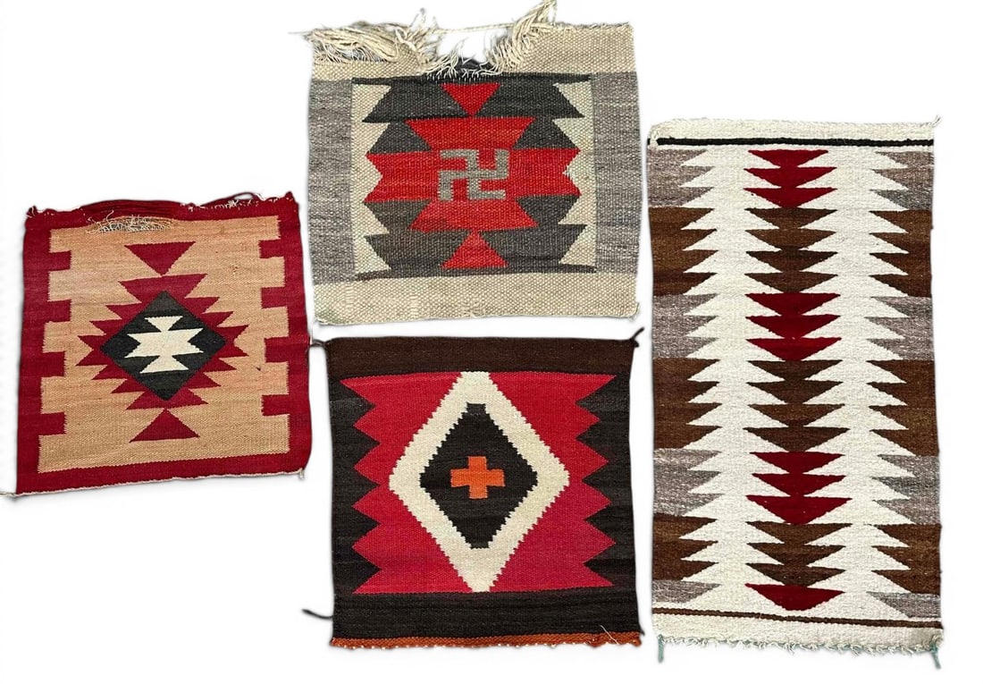 Group Of Four Navajo Weavings, C. 1920: Group Of Four Navajo Weavings, C. 1920. Largest approximately 36.0L x 19.0W in. Smallest approximately 20.0L x 20.25W in.