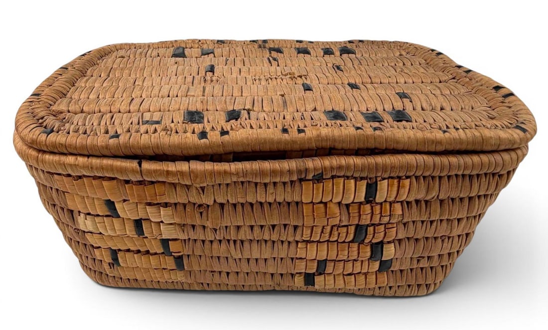 Coast Salish Lidded Imbricated Basket, Early 20th C. (1 of 14)