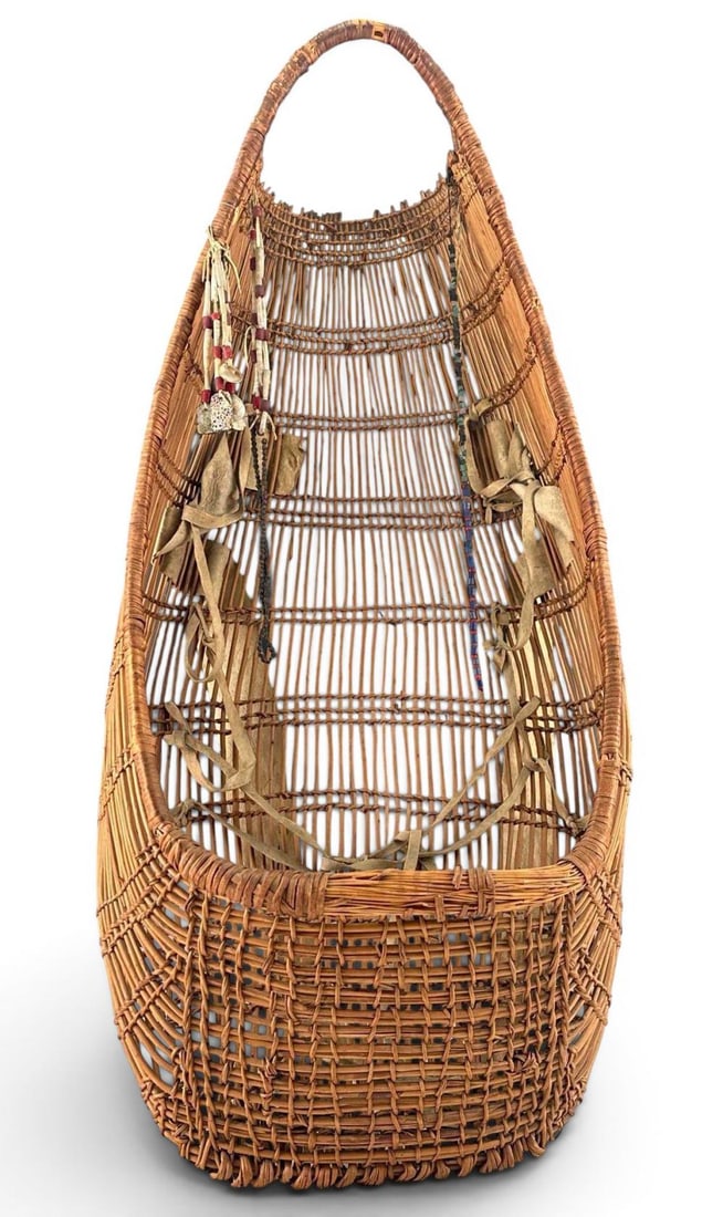 Hupa Yurok Karuk Native American Basketry Cradleboard With Glass & Shell Beads (1 of 17)