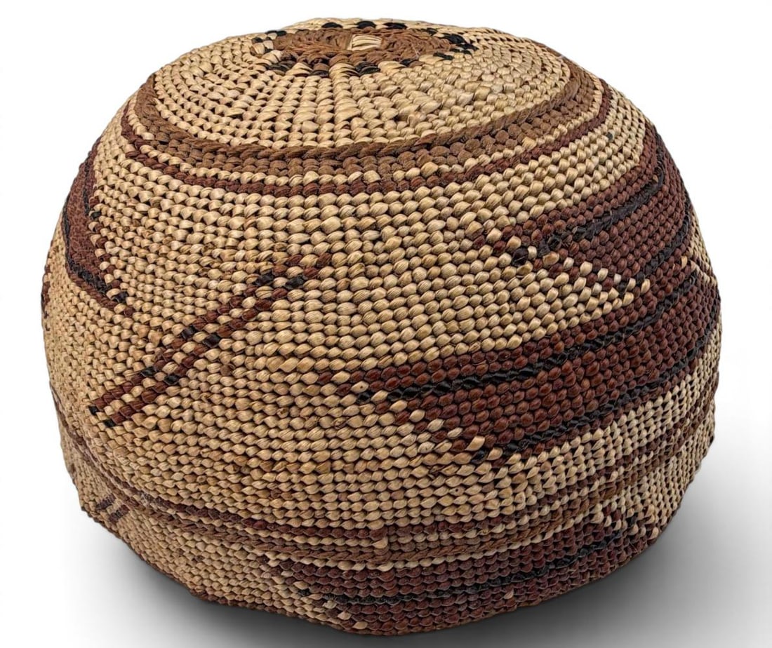 Hupa Yurok Karuk Native American Basket Hat: Hupa, Yurok, Or Karuk Native American Woven Hat, ca. 1910. Approximately 6.5W x 3.62H in.
