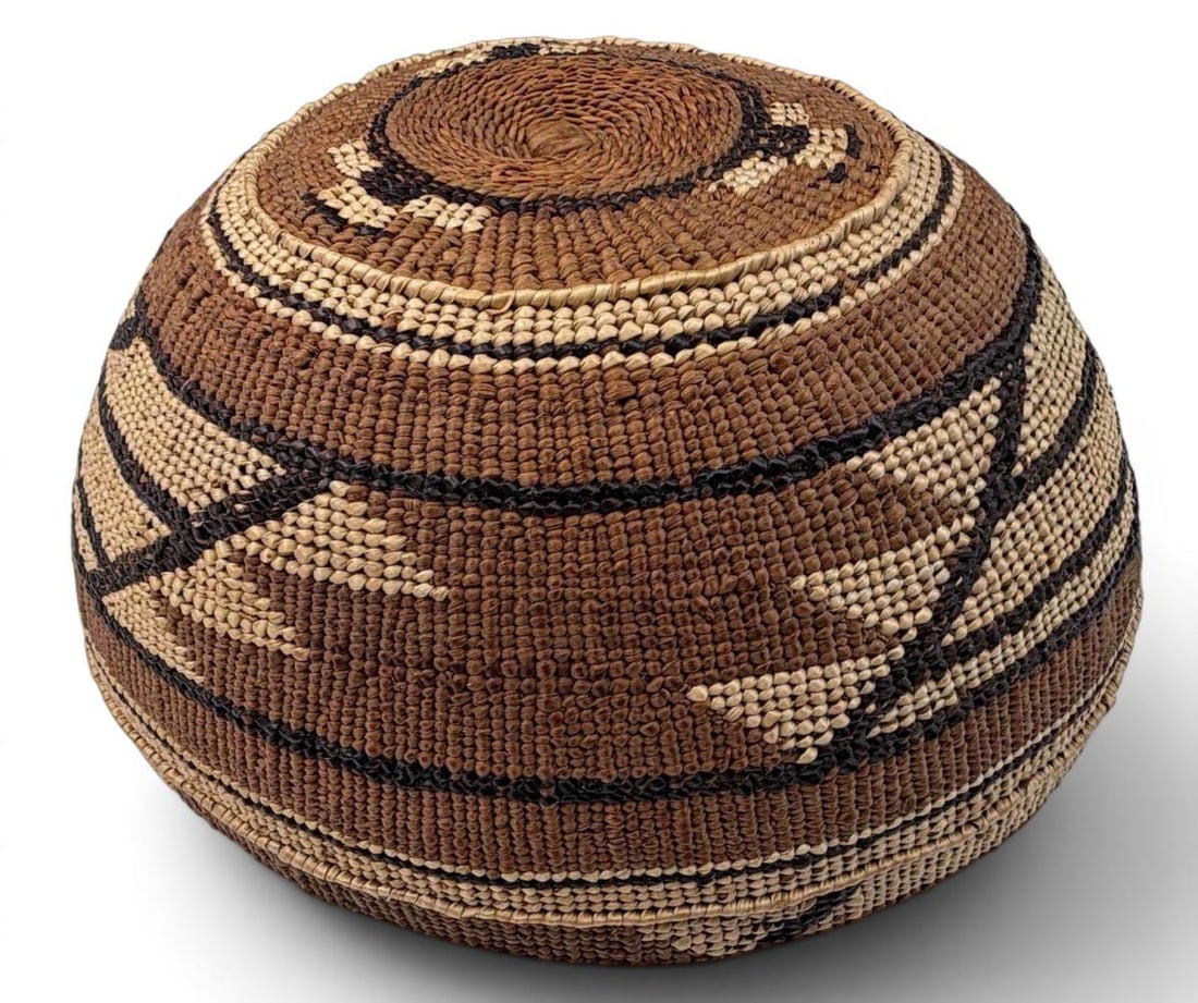 Hupa Yurok Karuk Native American Basket Hat: Hupa, Yurok, Or Karuk Native American Woven Hat, ca. 1910. Approximately 7.75W x 3.5H in.