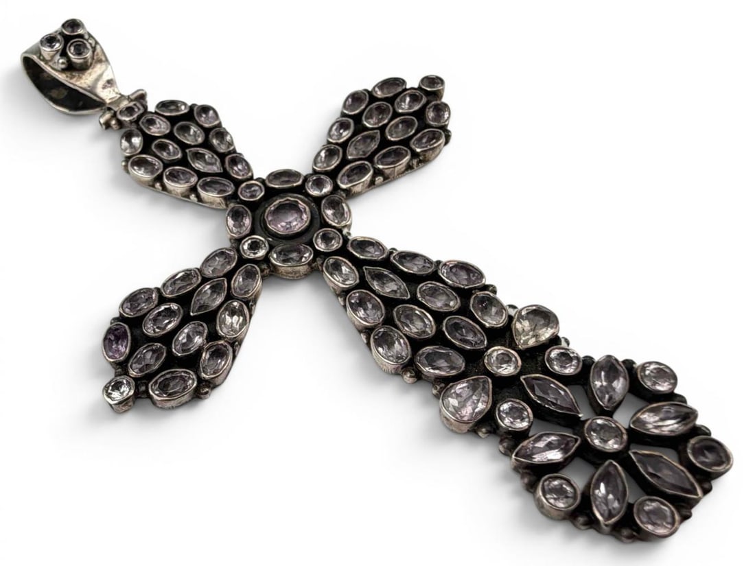 Large Sterling Silver Amethyst Cross Pendant (1 of 4)