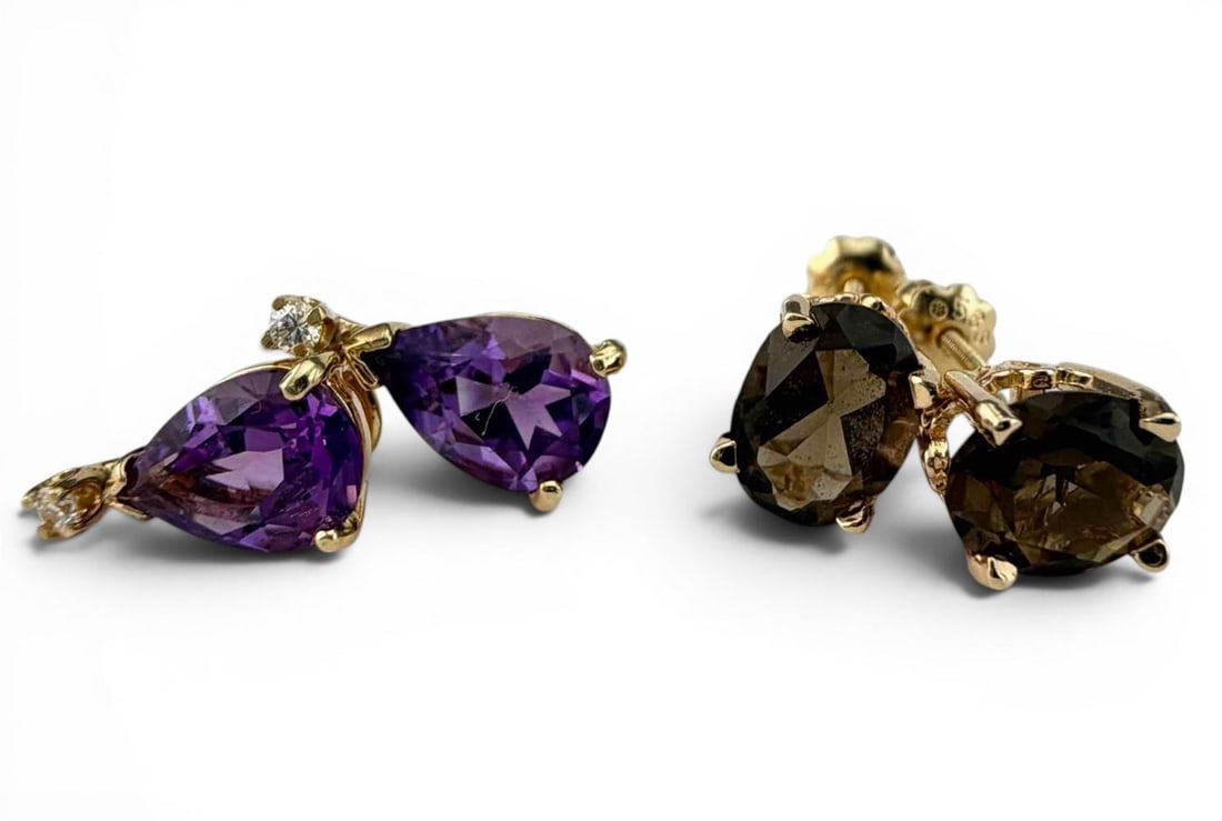 14K Gem Set Earrings - 2