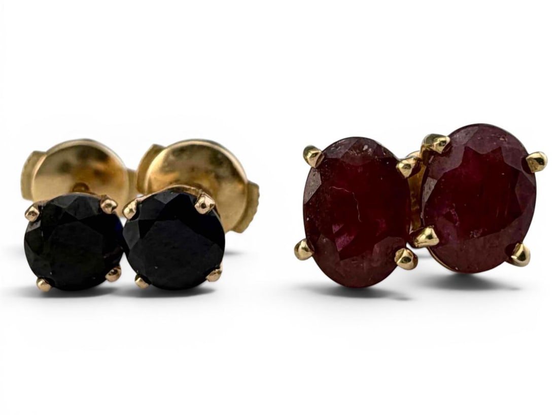 14K Sapphire, Ruby & Emerald Earrings - 4