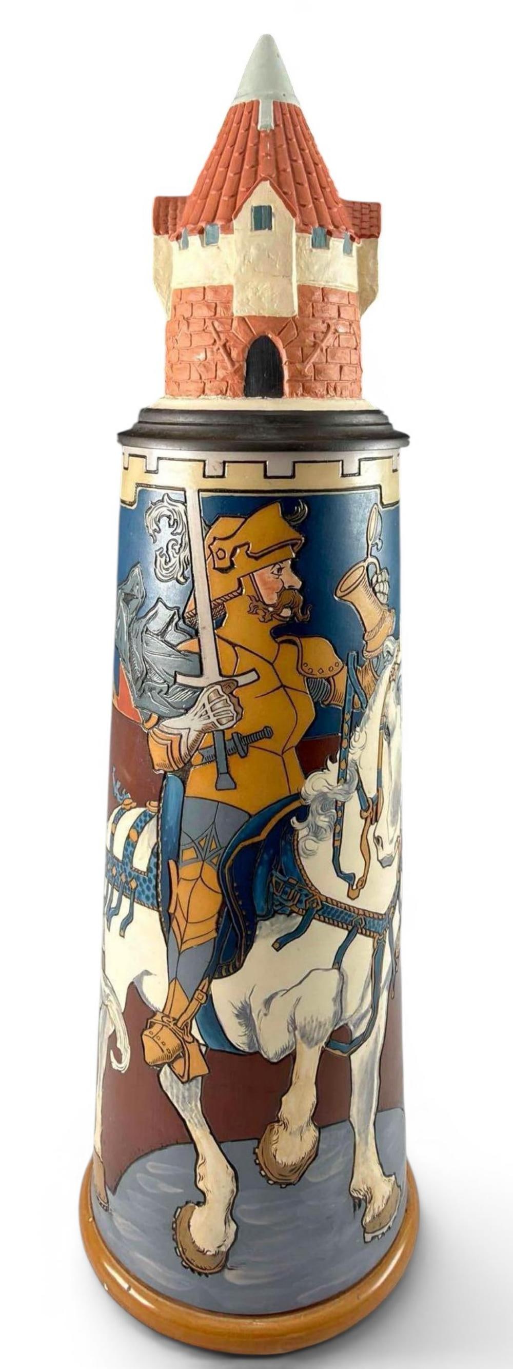 Mettlach Knight On A White Horse 6 Liter Turret Stein, No. 2764, Heinrich Schlitt (1 of 20)
