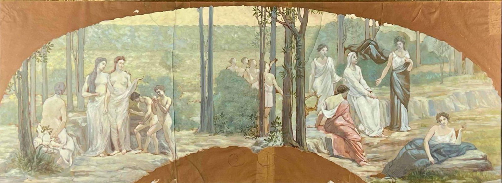 Circle Of Pierre Puvis de Chavannes, Unfinished Work Or Study, Oil On Paper: Circle Of Pierre Puvis de Chavannes, Unfinished Work Or Study, Oil On Paper. Frame approximately 50.025L x 20.87H x 1.25D in. Sight approximately 46.25L x 16.5H in. Provenance: From the collection of 