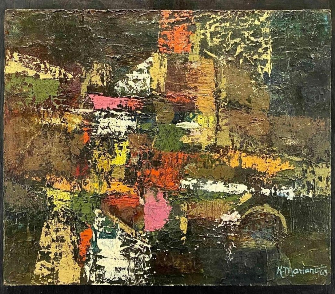 Kristine Mariano, Across The River, Mid Century Abstract Oil On Board (1 of 16)