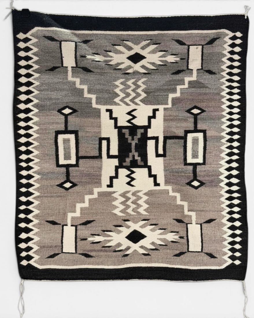 Navajo Storm Pattern Wool Rug: Navajo Storm Pattern Wool Rug. Approximately 37.25L x 33.0W in.