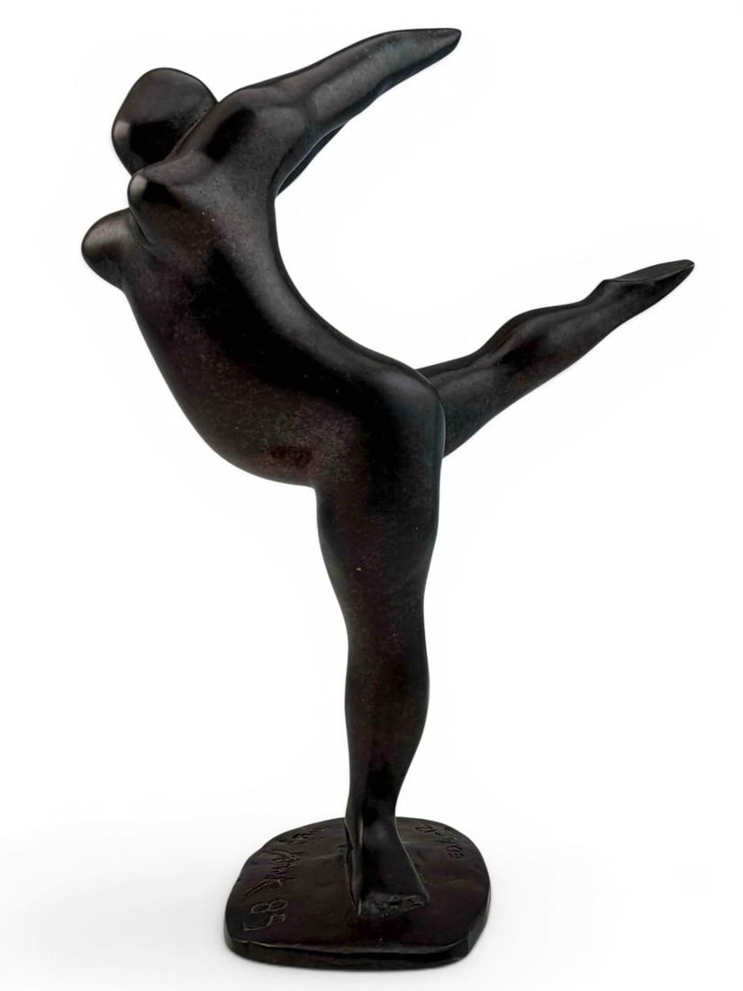 Nicolaas "Nic" Jonk (Dutch, 1928-1994), Female Dancer, Patinated Bronze Sculpture: Nicolaas "Nic" Jonk (Dutch, 1928-1994), Female Dancer, Patinated Bronze Sculpture. Signed at base, dated 1985. Edition 6-12. Approximately 10.5H x 7.87L x 3.4W in.