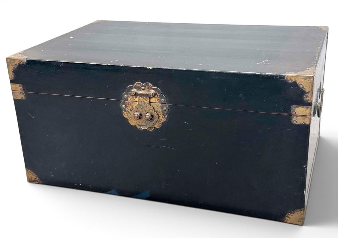 Asian Black Lacquer Storage Chest: Asian Black Lacquer Storage Chest. Approximately 11.87H x 24.25W x 16.0D in.