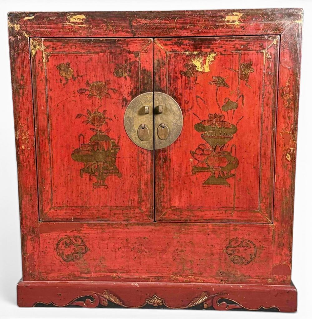 Chinese Lacquered Cabinet With Floral Motif (1 of 16)