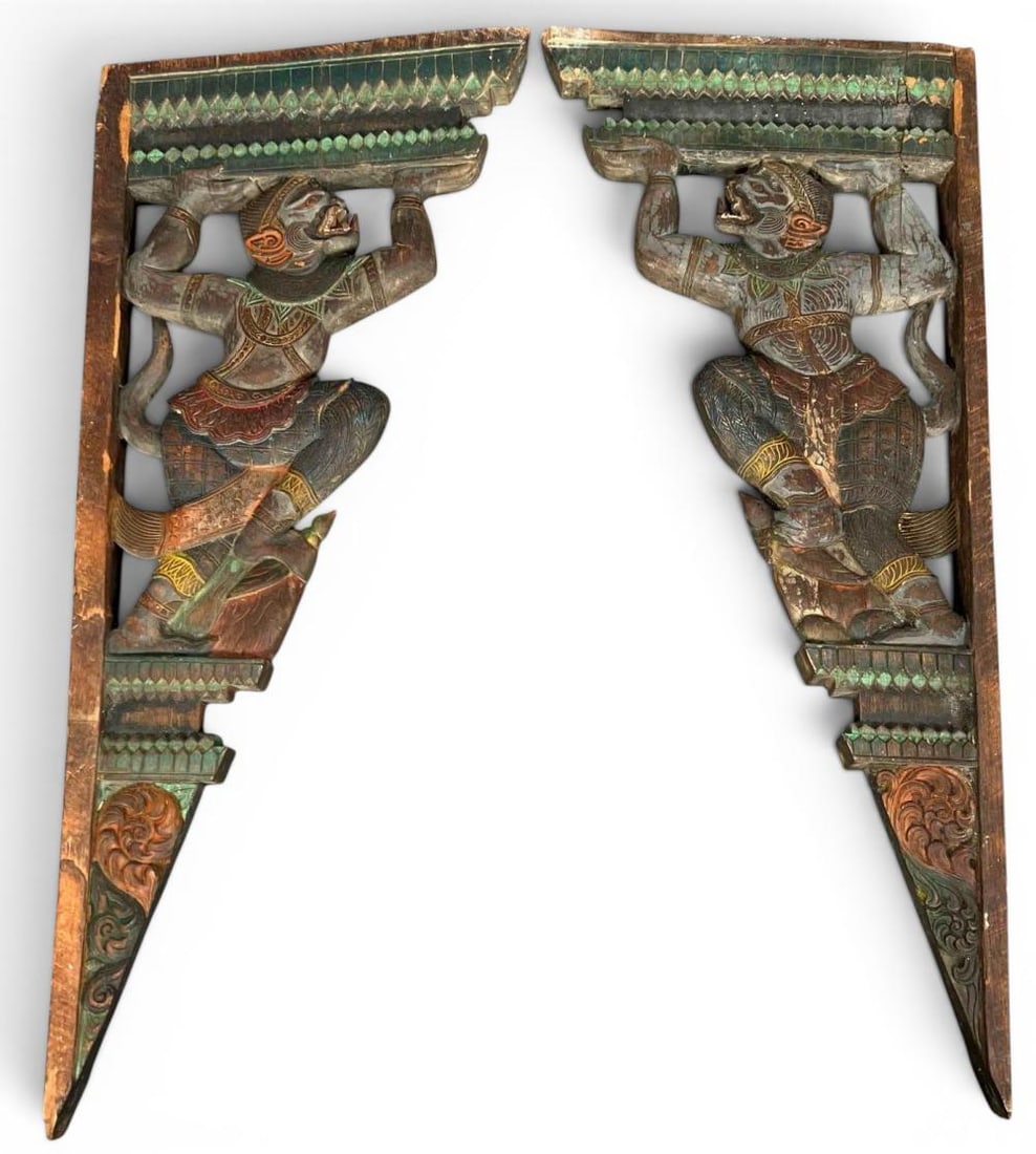 Pair Of Balinese Carved Wood Monkey Figural Corbels (1 of 18)