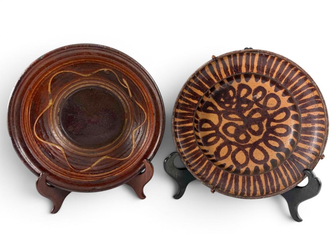 Two German Slipware Bowls, Ca. 1800: Two German Slipware Bowls, Ca. 1800. Approximately 12.0W x 12.0D x 3.25H in. and 11.75W x 2.5D in.