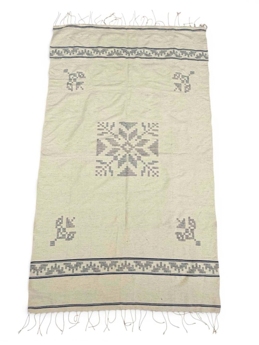 Older Mexican Blue & White Wool Blanket (1 of 13)