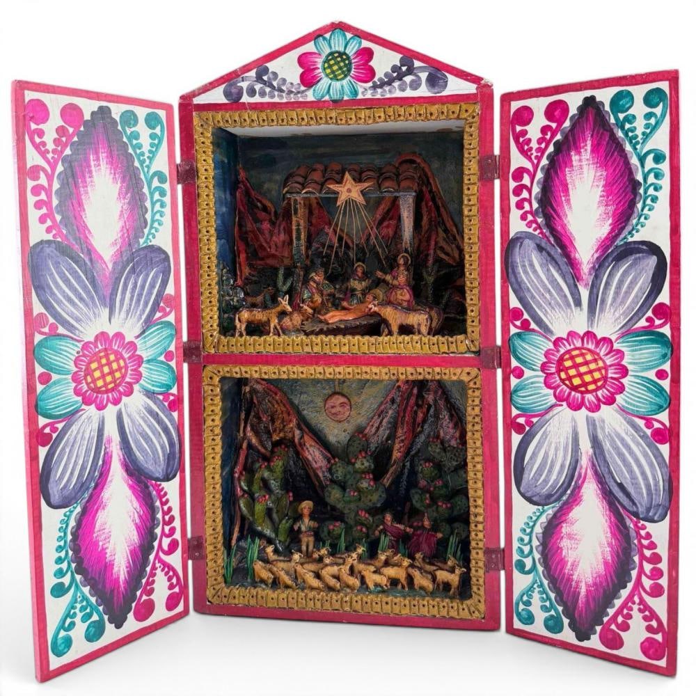 Large Peruvian Folk Art Retablo, Nativity And Shepherds With Flock (1 of 15)