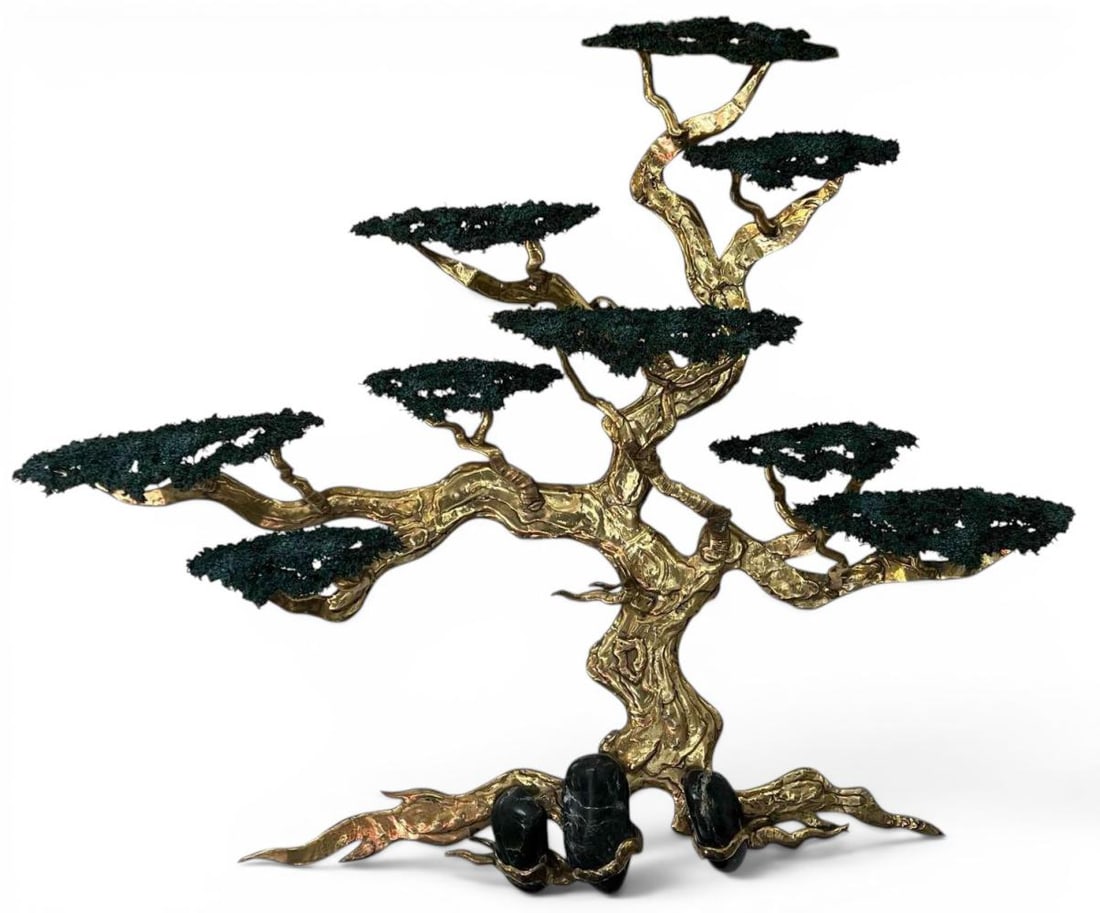 Danny Garcia (California, 1925-2012), Cypress Tree, Bronze With Monterey Jade: Danny Garcia (California, 1925-2012), Monterey Cypress Tree, Enameled Bronze With Monterey Jade. Signed "Garcia." Dated 2005. Approximately 47.5W x 40.25H x 9.0D in.