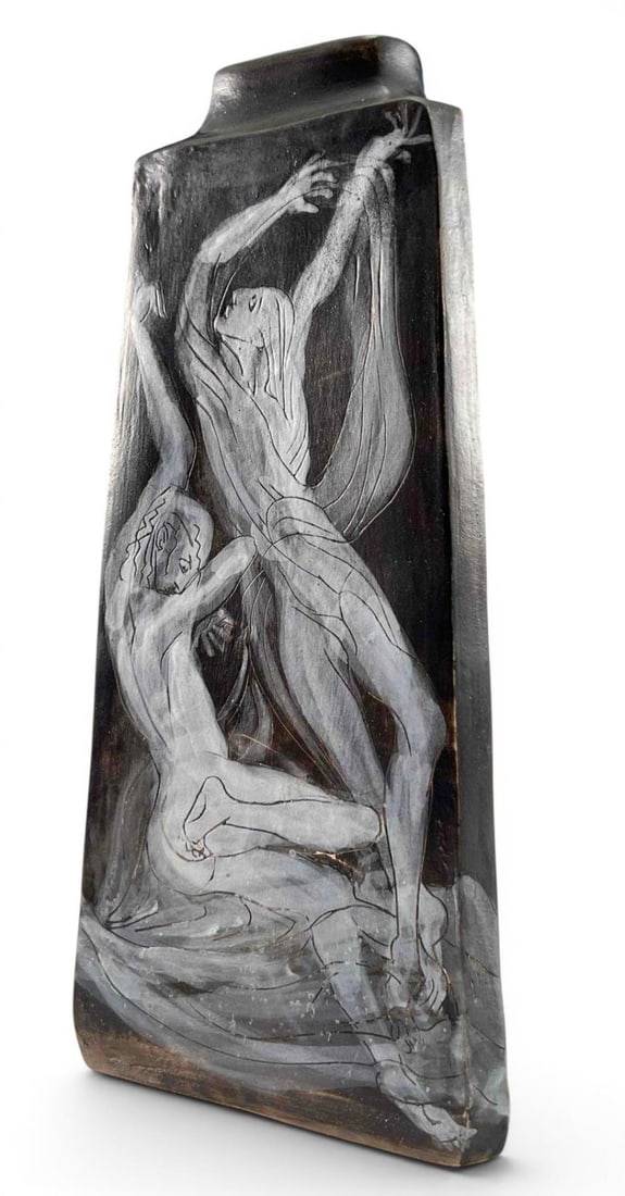 Mary Crocker Fassett (Massachusetts, 1915-2016), Figural Art Pottery Vase: Mary Crocker Fassett (Massachusetts, 1915-2016), Figural Art Pottery Vase. Signed at underside. Dated 1985. Approximately 13.25H x 6.12W in.
