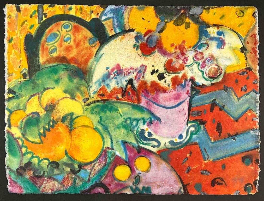 Manel Anoro (Spanish, b. 1945), Still Life, Limited Edition Serigraph: Manel Anoro (Spanish, b. 1945), Still Life, Limited Edition Serigraph. Edition believed to read 41/150. As framed approximately 35.25W x 28.0H x 1.5D in. Serigraph approximately 29.5W x 22.0H in.