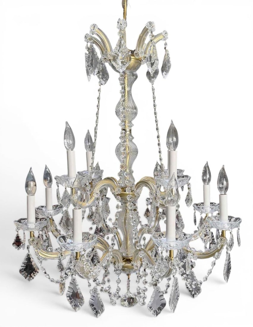 Large Waterford Style Twelve Light Crystal Chandelier: Large Waterford Style Twelve Light Crystal Chandelier. Approximately 30.0L x 27.75W in.