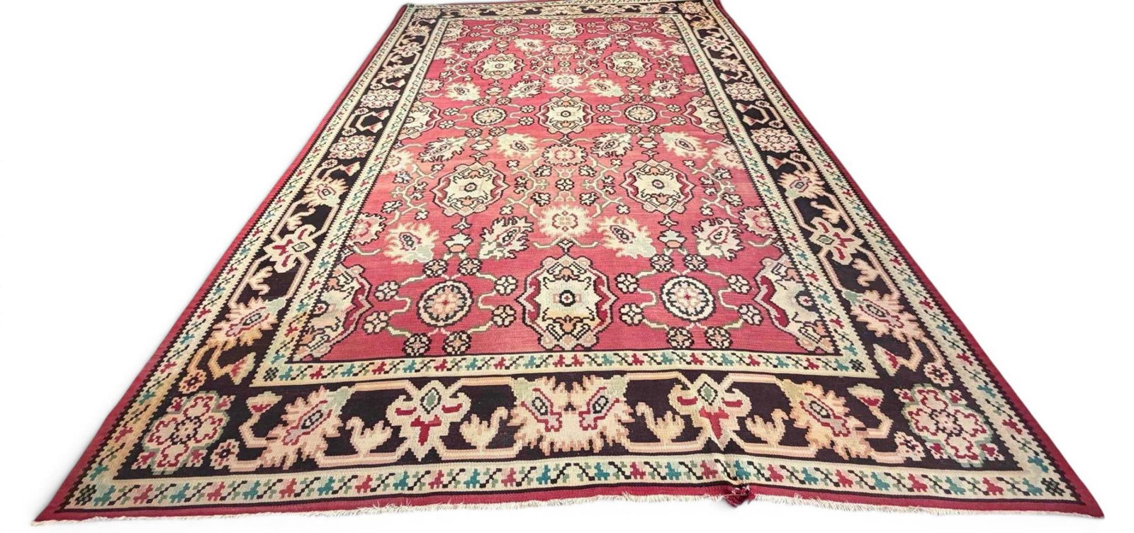 Vintage Flatweave Kilim Area Rug With Floral Design: Vintage Flatweave Kilim Area Rug With Floral Design. Approximately 9.62L x 6.75W in. (Approximately 115.5L x 81.0W in.)