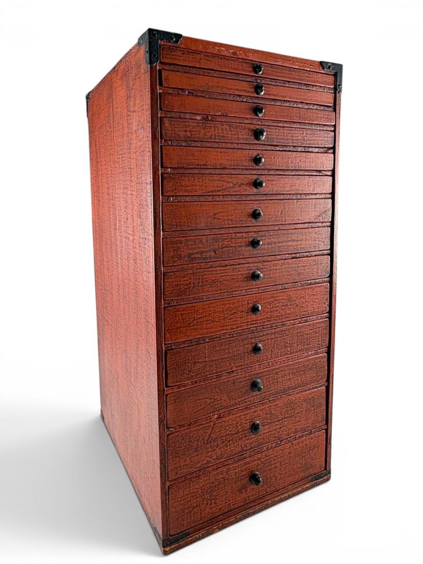 Asian Painted Flat File Or Collector's Drawer Cabinet: Asian Painted Flat File Or Collector's Drawer Cabinet. Approximately 24.25H x 10.87W x 14.12D in.
