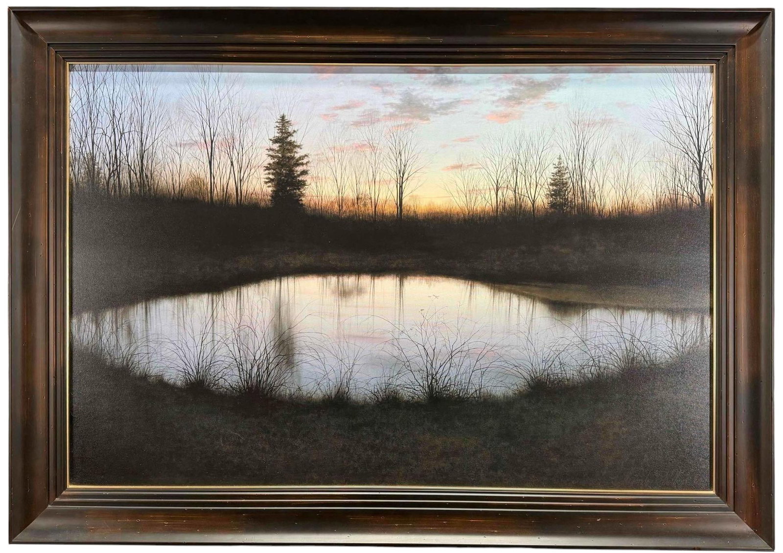 Alexander Volkov (Russian-American, b. 1960), Night Pond, Giclee On Canvas: Alexander Volkov (Russian-American, b. 1960), Night Pond, Giclee On Canvas. Signed and dated in plate. Verso marked "Brown Barn Publishing 11/195." Frame approximately 34.0H x 48.25W x 1.87D in. Sight