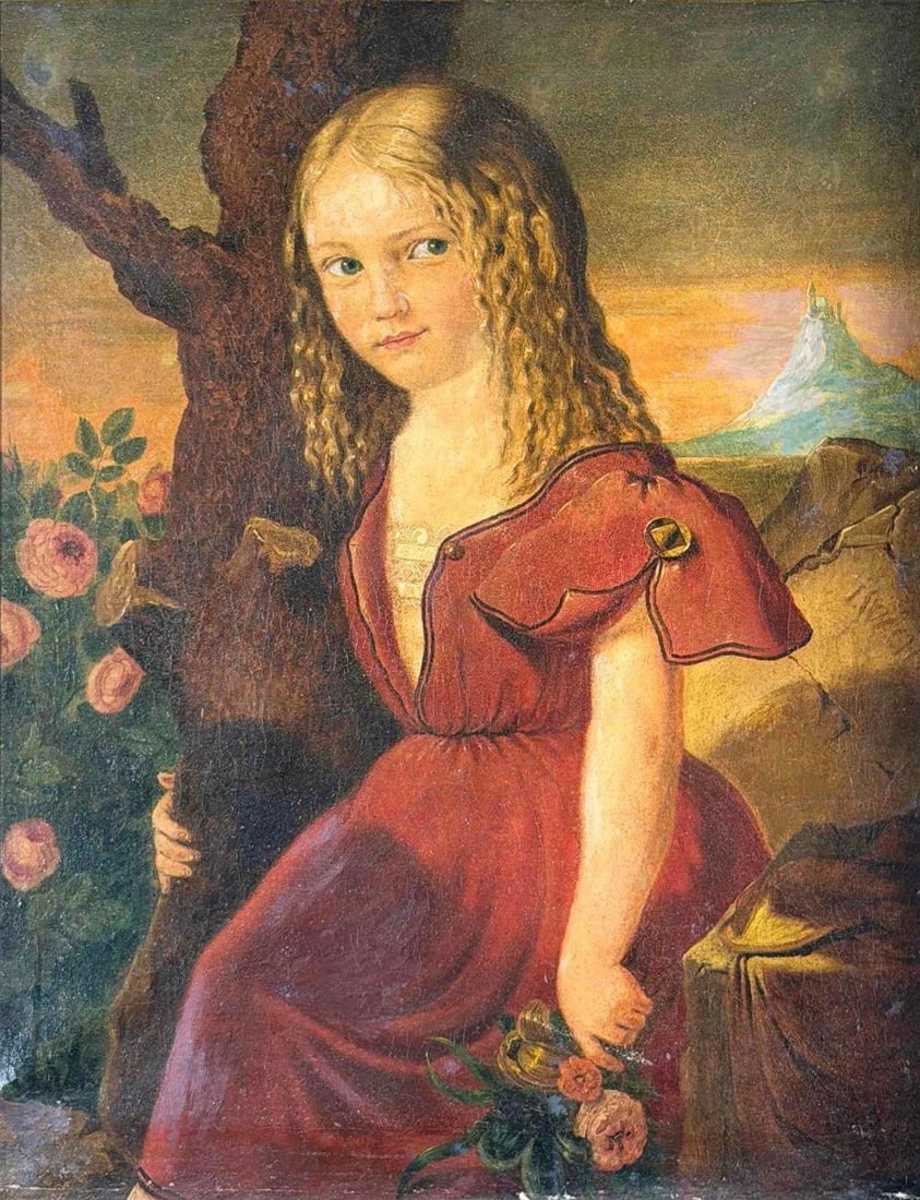 Johann Wachtel (Austrian, 1778-1843), Portrait Of Princess Hildegard Of Bavaria, Oil On Canvas: Johann Wachtel (Austrian, 1778-1843), Portrait Of Princess Hildegard Luise Charlotte Theresia Friederike von Bayern, c. 1830, Oil On Canvas. Unsigned. Verso inscribed "No 13 Hildegard Luise Charlotte 