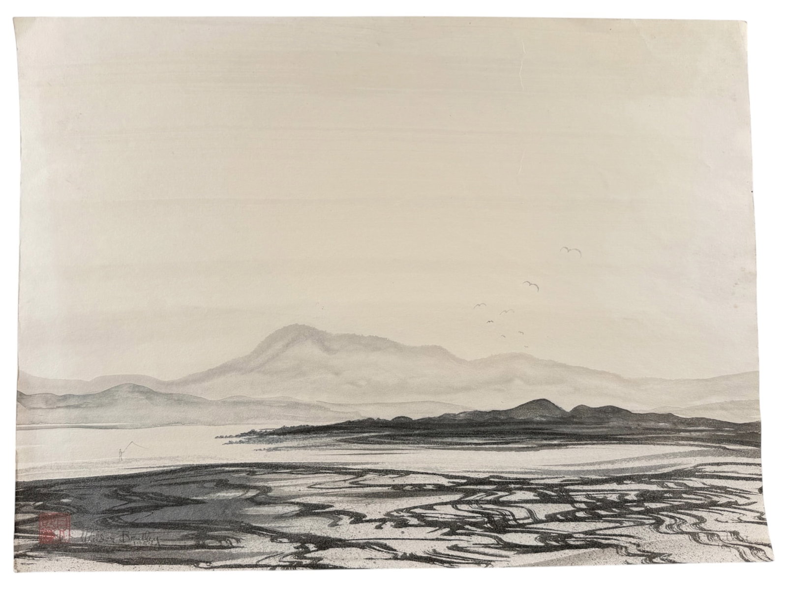 Wilder Mayo Bentley (California, 1928-2018) Sumi-Style Coastal Landscape, Ink And Watercolor On Pape (1 of 9)