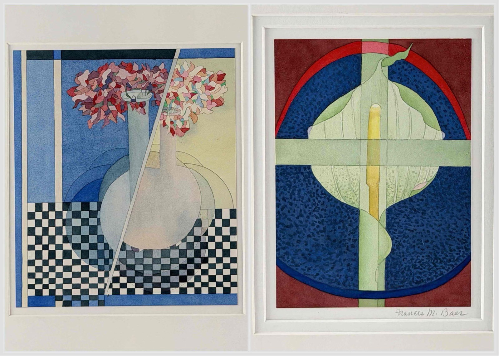 Frances M. Baer (California, 1918-2003) Two Modernist Still Life Watercolors On Paper (1 of 11)