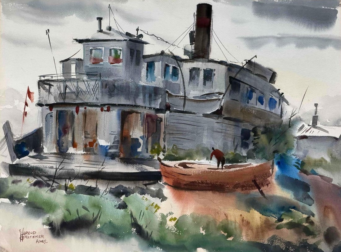 Harold Gretzner (American, 1902-1977), Harbor Boat, Watercolor on Paper (1 of 10)