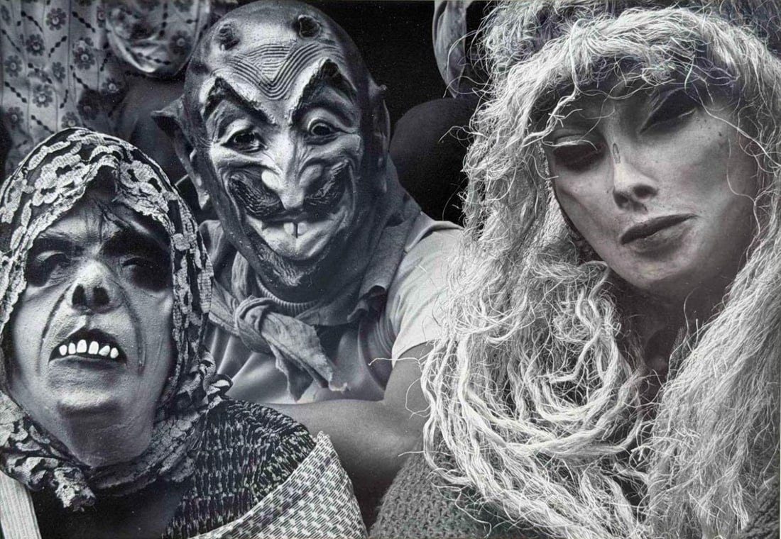 Antonio Turok (Mexican, b. 1955), Masked Faces, 1975, Gelatin Silver Print: Antonio Turok (Mexican, b. 1955), Masked Faces, 1975, Gelatin Silver Print. Pencil signed and dated on mount. Mounted to board. Sheet/image approximately 6.87H x 10.0W in. Mount approximately 14.0H x 