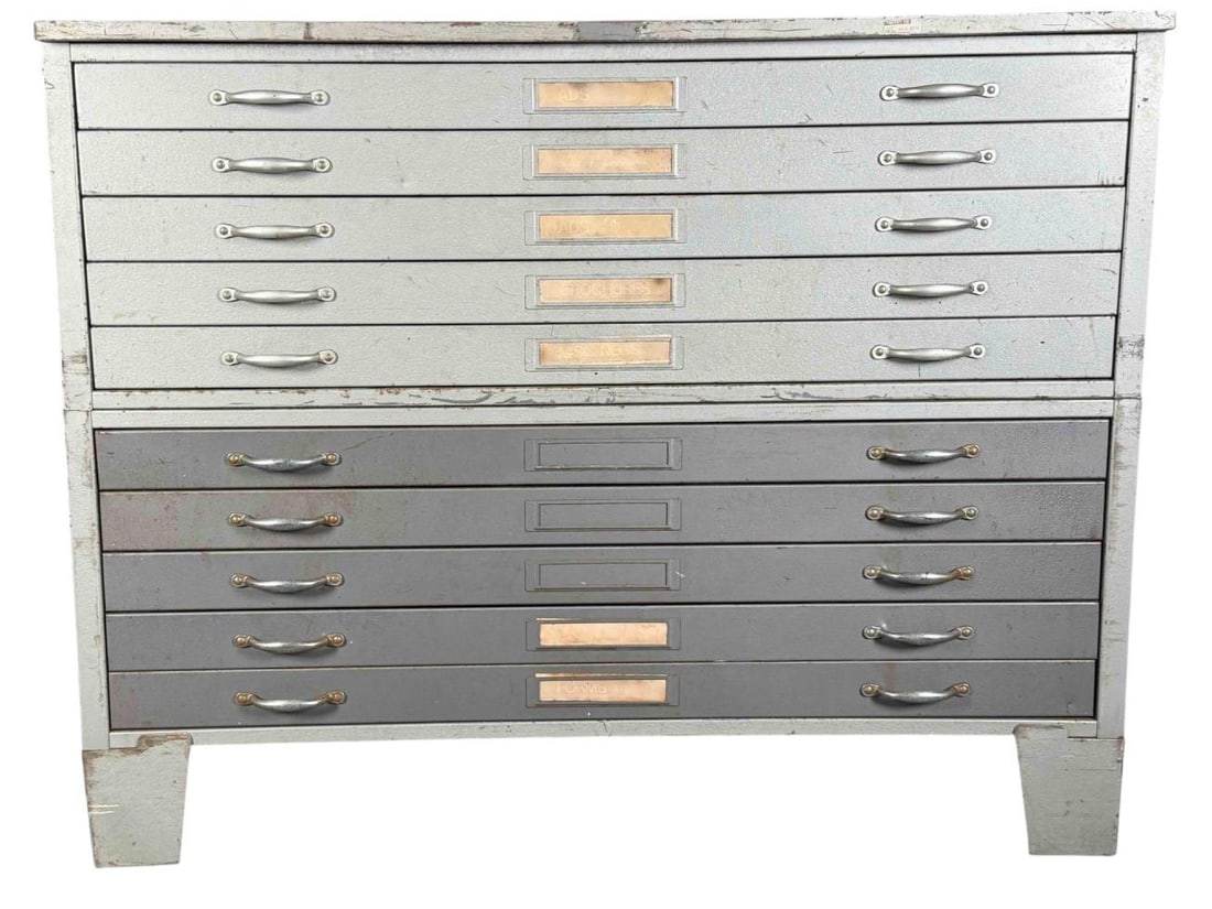 Large Metal Ten Drawer Flat File Cabinet (1 of 18)