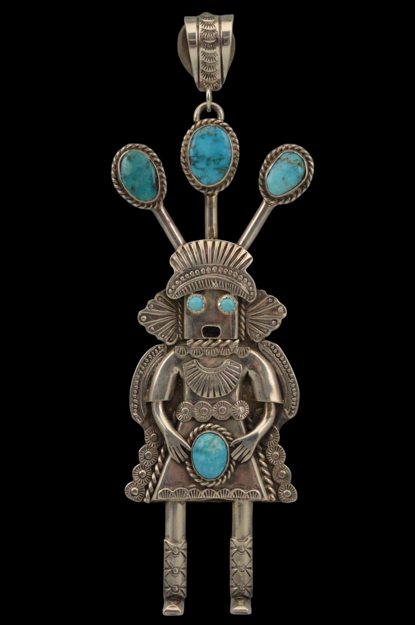 Garrett Hale, Large Navajo Sterling Silver Turquoise Kachina Pendant (1 of 9)