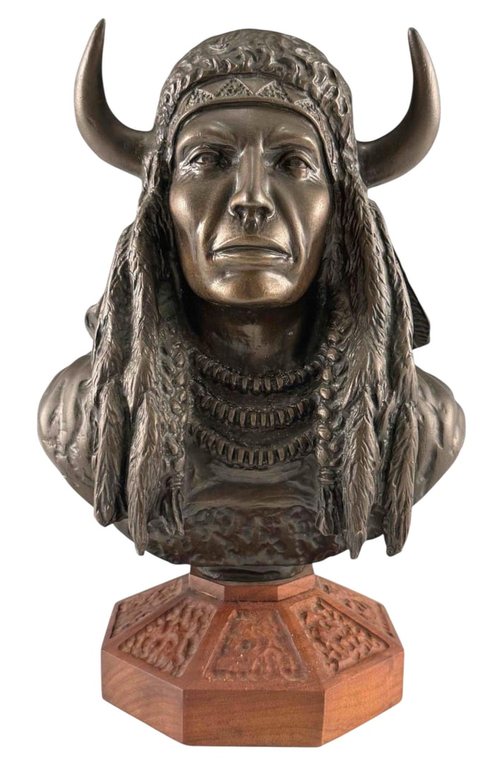 Paul Geiger (American, 20th C.), Yellow Horn, Native American Bronze Bust (1 of 15)