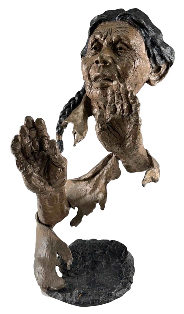 Mark Hopkins (American, b. 1953), Grandmother's Blessing, Bronze Sculpture: Mark Hopkins (American, b. 1953), Grandmother's Blessing, Bronze Sculpture, Edition 161/450. Includes certificate of authenticity signed by the artist. Approximately 17.12H x 9.0W x 10.5D in.